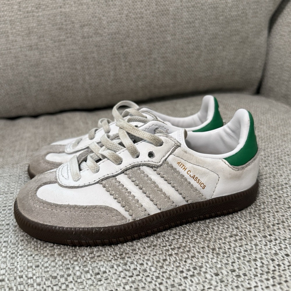 Adidas x Kith Classic White Sambas with Green Stripes 7.5 Toddler